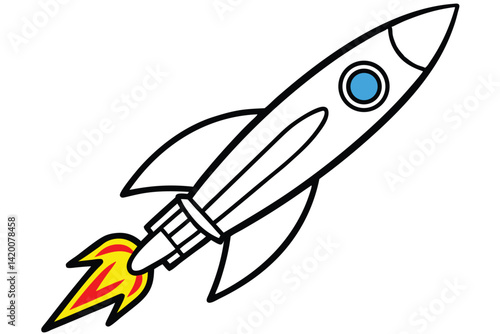 Design a colorful vector illustration of a cartoon-style rocket ship launching into space