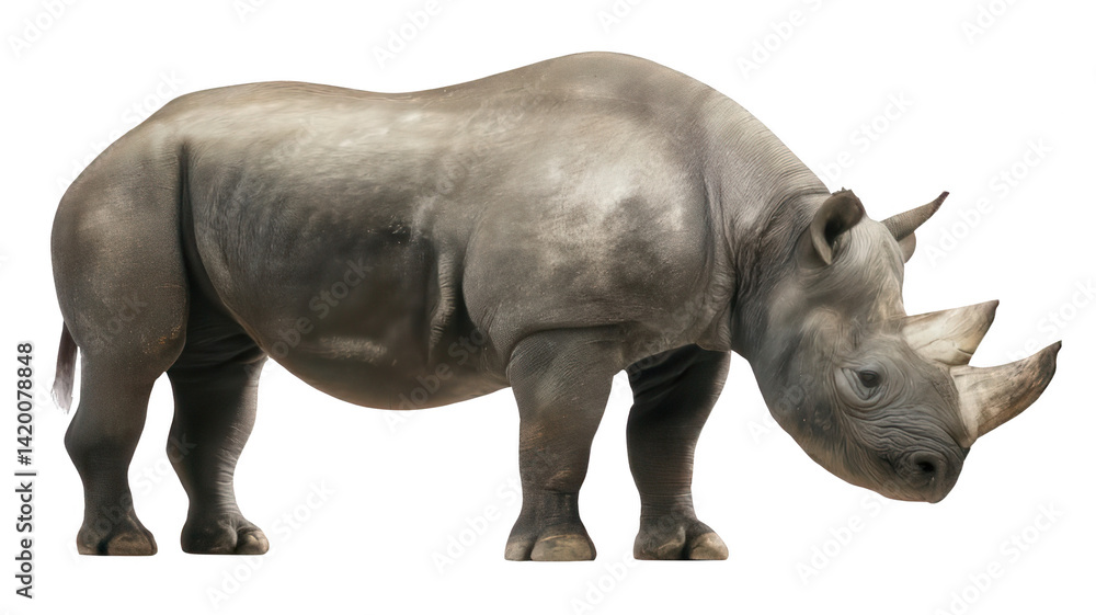 Obraz premium Javan Rhinoceros Side View Isolated on White Transparent Background