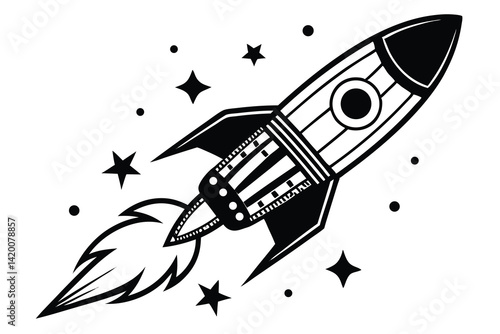 Design a colorful vector illustration of a cartoon-style rocket ship launching into space
