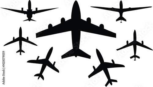 silhouetted vector art of planes silhouette set
