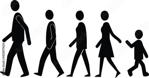 stick figure family walking vector illustration silhouette set