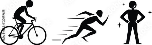 vector sports cyclist runner confident figure silhouette set 