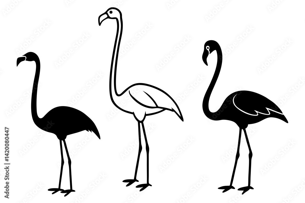 Fototapeta premium set of flamingo bird vector silhouette illustration isolated on white background