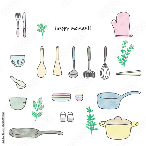 手描き風キッチンツールイラスト