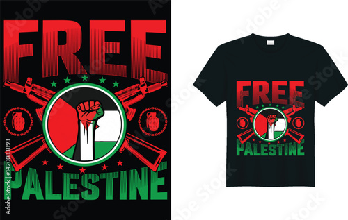 Gaza retro palestine freedom and flag logotype and symbol graphic t-shirt design vector illustration, FREE PALESTINE.