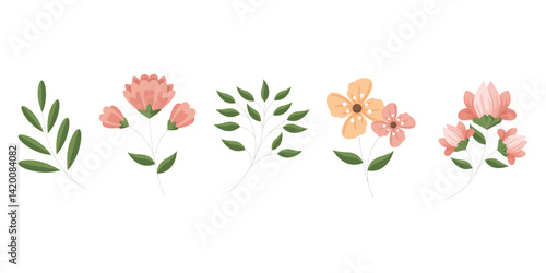 Detailed beautiful spring flower set
