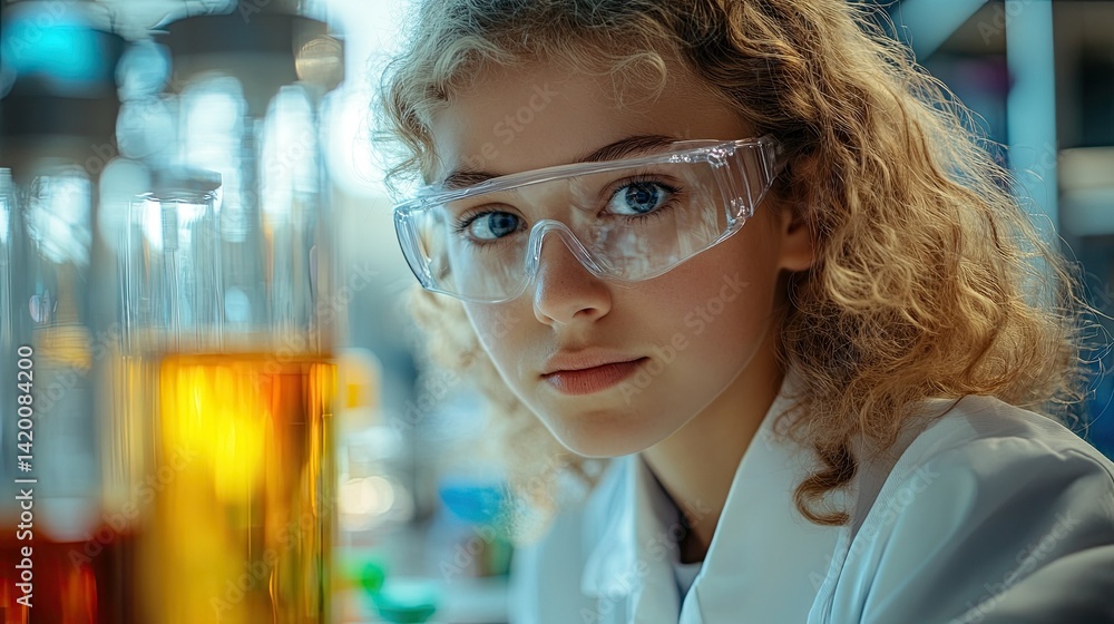 Young scientist conducting an experiment with colorful liquid in a laboratory. - Young scientist conducting an experiment with colorful liquid in a laboratory. -
