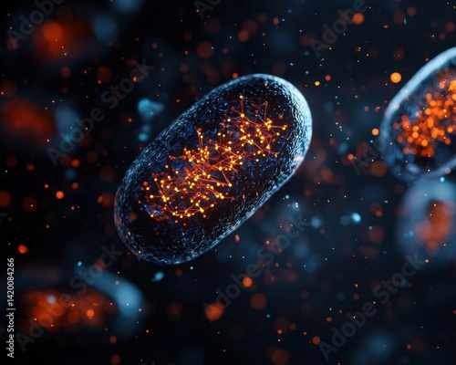 Highenergy cellular environment where mitochondria divide and distribute like pulsating stars