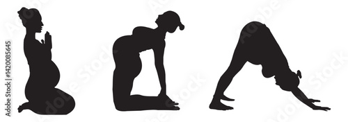 Pregnant Women Yoga poses silhouette icon. Vector illustration exercises for pregnant.