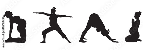 Pregnant Women Yoga poses silhouette icon. Vector illustration exercises for pregnant.