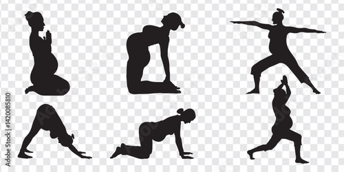 Pregnant Women Yoga poses silhouette icon. Vector illustration exercises for pregnant.