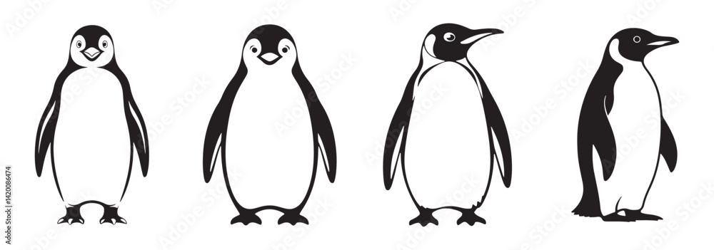 Obraz premium Black color penguin silhouette vector. Simple flat penguin icon. Vector illustration eps 10