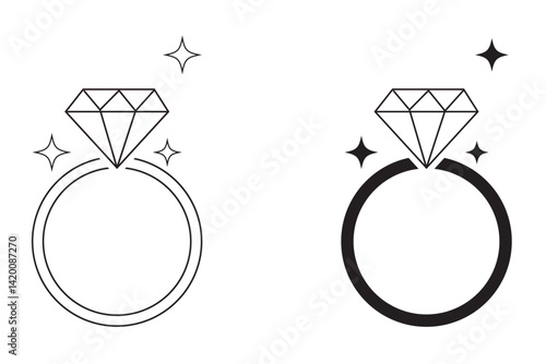  Engagement Diamond Ring icon. Shining diamonds Ring icon set.