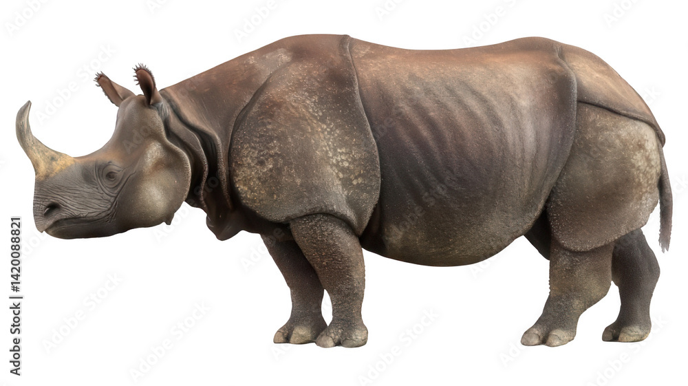 Naklejka premium Realistic Javan Rhinoceros Side View Isolated Transparent Background