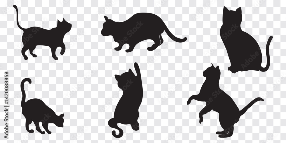 Obraz premium Set of cats silhouette in different poses. Set of cats silhouette in different poses. Vector illustration of Halloween decorative elements for design decor.
