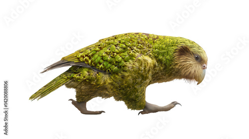Realistic Kakapo Bird from New Zealand Walking Transparent Background