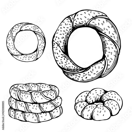 Wallpaper Mural Hand-drawn simit , sesame bagel on white background. Vector sketch illustration.  Torontodigital.ca