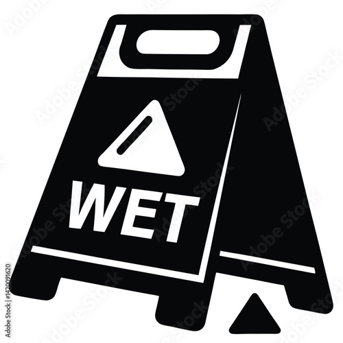 Isolated Black Vector wet floor sign WIith White Background