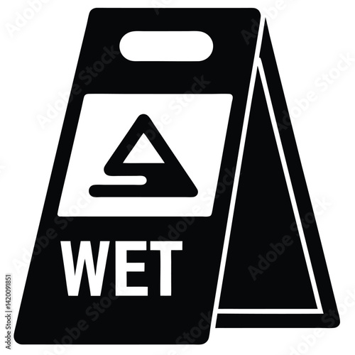 Isolated Black Vector wet floor sign WIith White Background