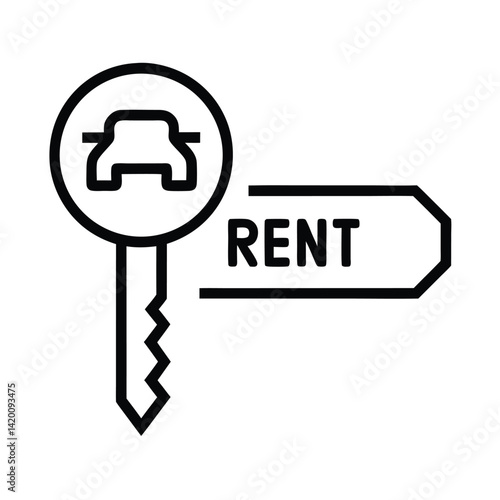 Car and Rent Key Icon Outline with Transparent Background for Rental Services