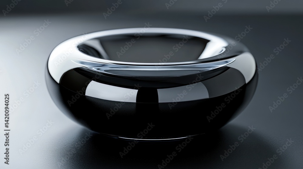 A sleek modern black glass bowl with a reflective glossy surface A sleek modern black glass bowl with a reflective glossy surface