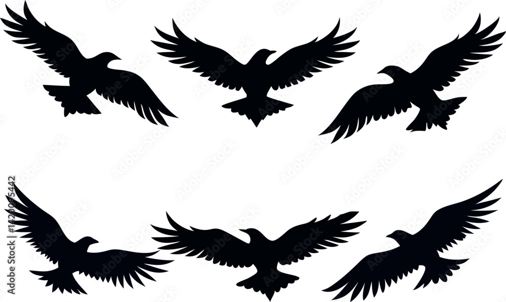 Obraz premium Silhouette Crow Vector Set – Black Bird Clipart Designs for Tattoos, Logos, and Art