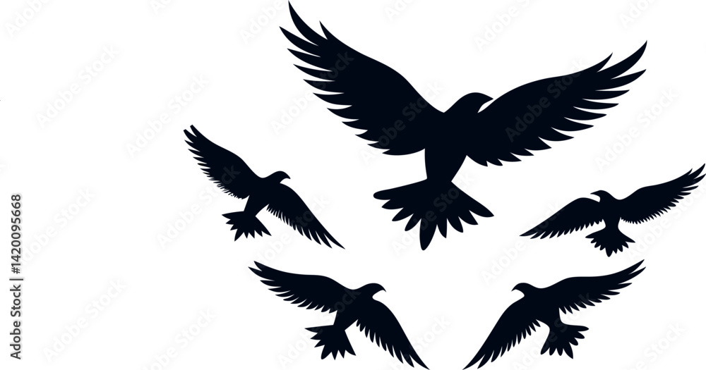 Obraz premium Silhouette Crow Vector Set – Black Bird Clipart Designs for Tattoos, Logos, and Art