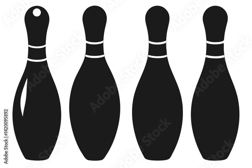 set of Bowling pin vector silhouette illustration isolated on white background