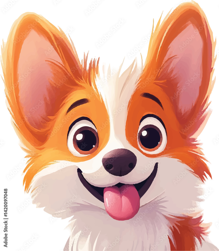 Corgi on white background. Cute smiling dog character. Vector flat illustration with outline, cute dog illustration vector design Corgi on white background. Cute smiling dog character. Vector flat illustration with outline, cute dog illustration vector design