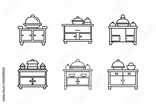 kitchen buffet line art vector illustration
