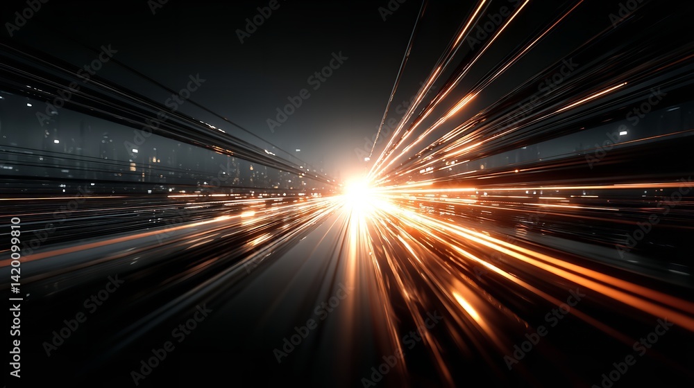 Obraz premium The dazzling core is surrounded by abstract orange light. symbolizes mobility, speed, technology, and future concepts. Generative Ai