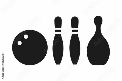 Bowling ball strike pin vector silhouette illustration isolated on white background