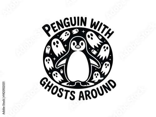 Ghost Penguin Circle Cute Vector
