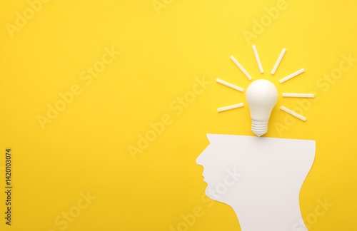 Business creativity and inspiration concepts with lightbulb and pencil on yellow background. motivation for success.think big ideas