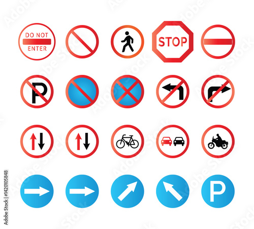 Free Download This image displays a diverse set of road signs, featuring various prohibitions, directions, and permitted actions. - GFXLoad