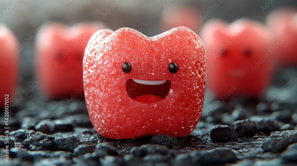 Obraz premium Cute Cartoon Tooth Character Smiling on a Colorful Background