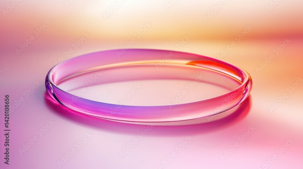 A glossy transparent ring reflects light with gradient colors softly A glossy transparent ring reflects light with gradient colors softly