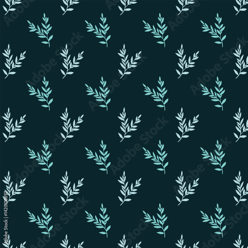 Abstract geometric leaf motif pattern simple monotone blue continuous background. Modern geo  floral  fabric design textile swatch ladies dress, man shirt all over print block