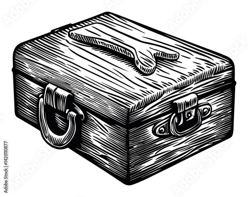 Vintage Wood Box with Engraved Details and Rustic Charm