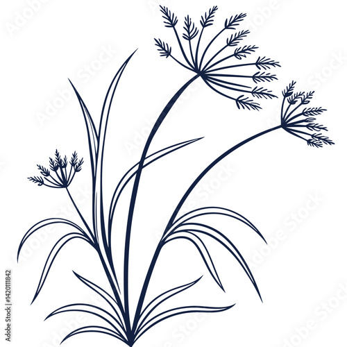  Artistic Cyperus Houseplant with Bold Outline