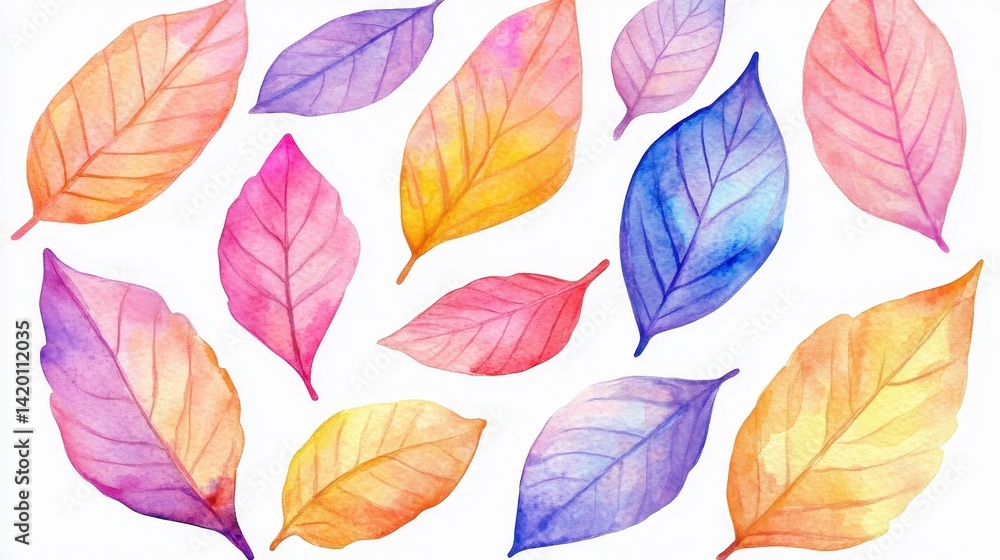 Watercolor leaves pattern in vibrant shades a kaleidoscope of colorful autumn foliage Watercolor leaves pattern in vibrant shades a kaleidoscope of colorful autumn foliage