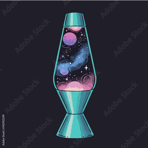 A lava lamp doubling as a galaxy in a bottle — cosmic retro.