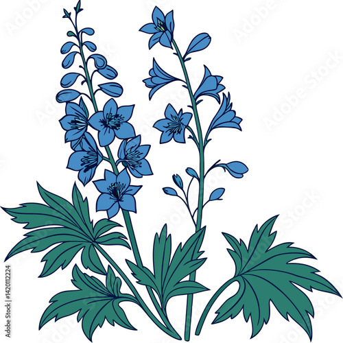  Vibrant Delphinium Houseplant with Bold Outline
