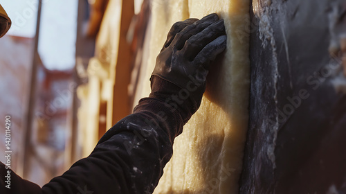 Wallpaper Mural Construction worker applying insulation material to a wall. Featuring focus and precision Torontodigital.ca