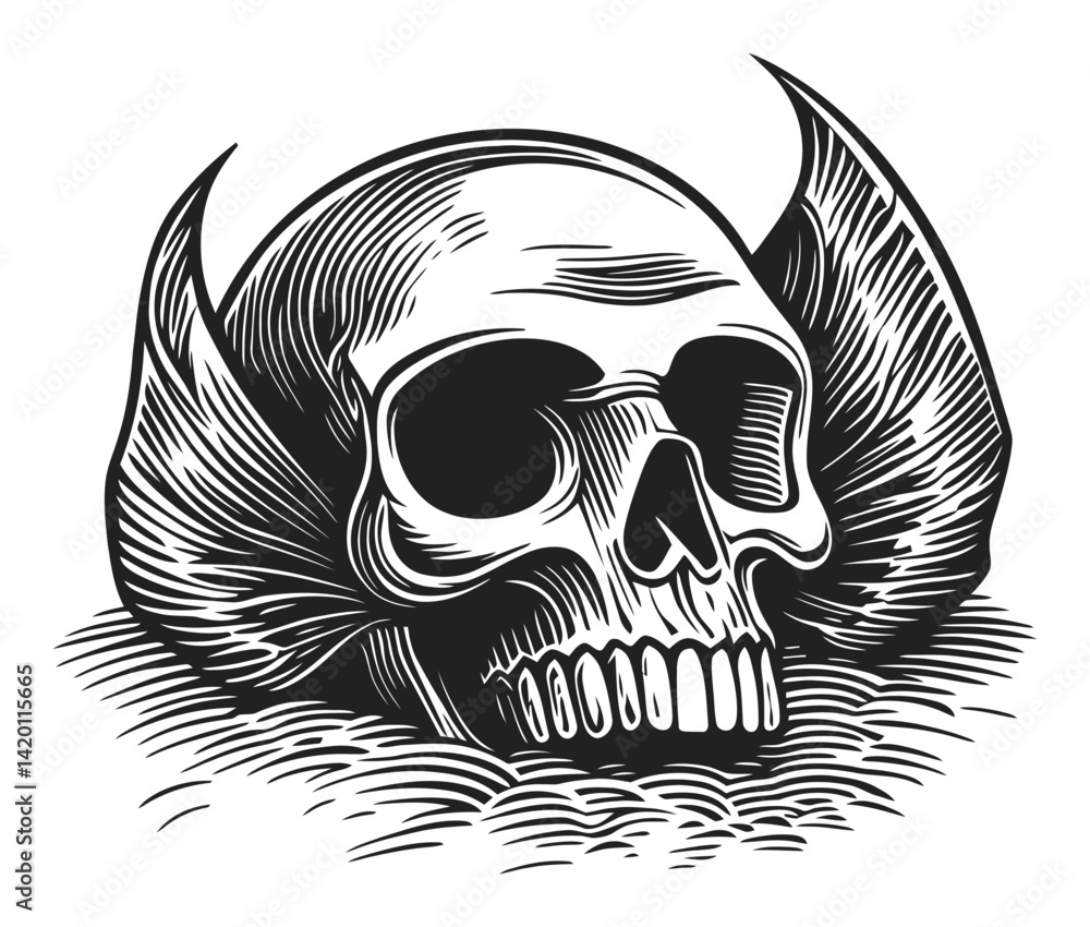 Naklejka premium Classic Engraved Skull Design with Ornamental Details