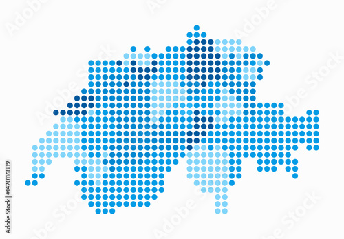 Switzerland dotted map. Digital style map of the country on white background. Switzerland shape with circle dots. Colored dots style. Large size circles. Abstract vector illustration.