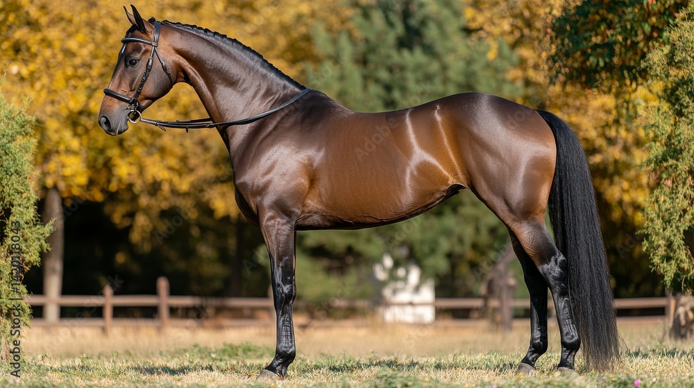 Obraz premium A sunny day outdoors provides the perfect backdrop for a close-up of a chestnut horse featuring a flowing mane in a grassy field