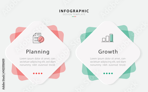Business infographic template. 2 Step timeline journey. Process diagram, 2 options on white background, Infograph elements vector illustration.