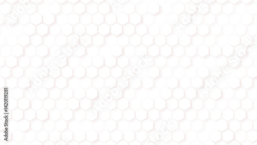Mosaic background. Simple hexagon grid. Hexagonal cells. Honeycomb wallpaper. Repeated white interlocking polygons tessellation on black background.