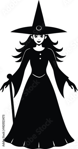Silhouette of a Witch Figure with Hat in a Mysterious Pose
